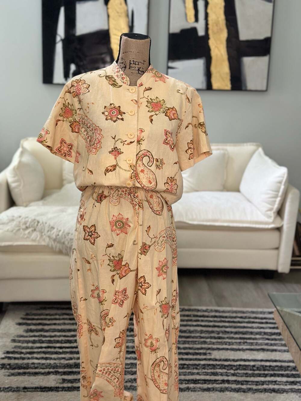 Ruby Rd. Women's Floral Paisley Print Linen-Blend Matching Set